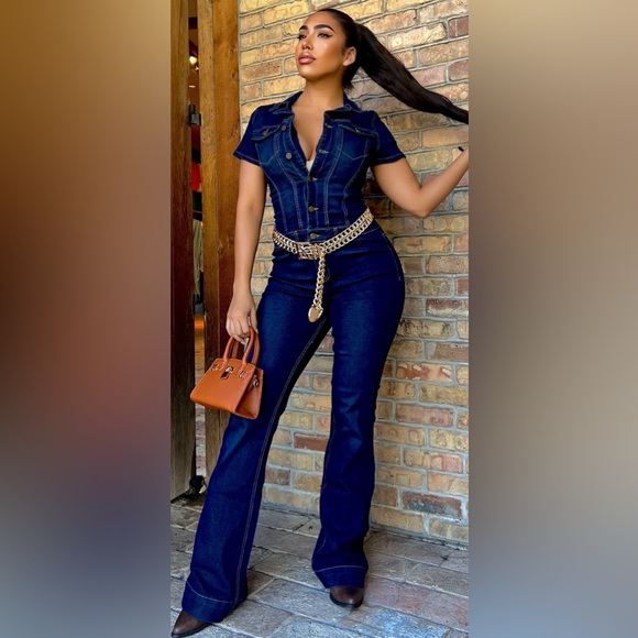 Fashion Nova Dark Blue Flare Jeans - Picture 2 of 7